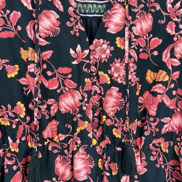 Alice + Olivia Multicolored Floral Mandarin Long Sleeve V-neck Mini Dress Size 6 - Picture 7 of 11